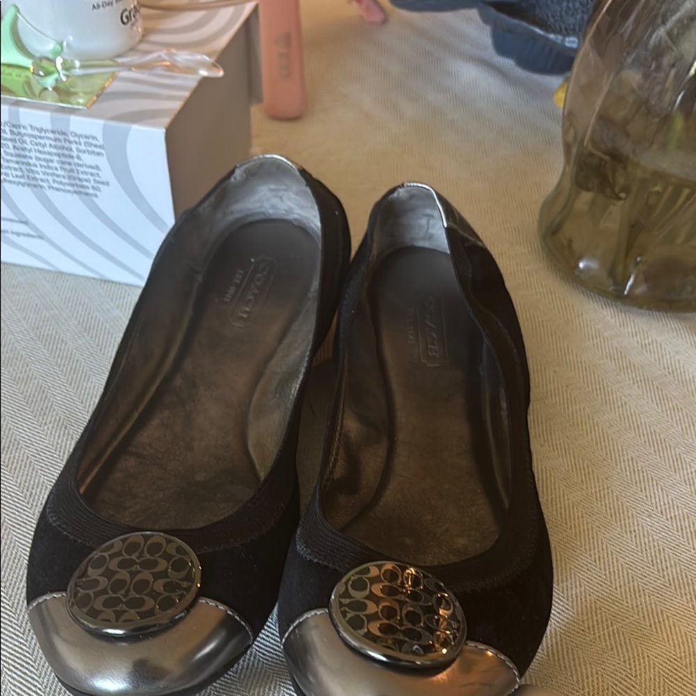 Coach Black and Silver Loafers with Metallic Embellishments